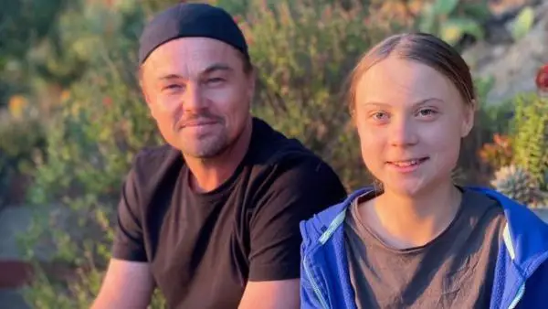 De izquierda a derecha, Leonardo Dicaprio y Greta Thunberg