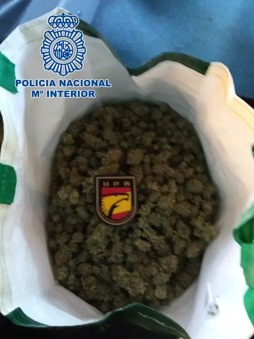 A plena luz del día y en el barrio de los Almendros. Los agentes hallaron una bolsa con un kilo y trescientos gramos de cogollas de marihuana, y 2400 euros en efectivo.