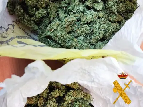 Durante el registro del vehículo, los agentes intervienen 150 gramos de cogollos de marihuana