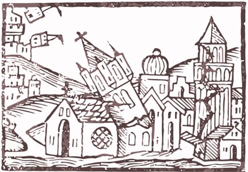 Grabado alemán del siglo XVI, que describe el terremoto que afectó a Almería el 22 de septiembre de 1522