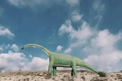 green dinosaur on brown sand during daytime